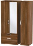 Camden Walnut Effect 3 Door Combi Wardrobe - 1 Mirror and LHF 2 Drawers