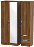 Camden Walnut Effect 3 Door Combi Wardrobe - 1 Mirror and RHF 2 Drawers