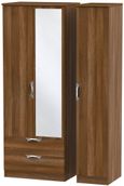Camden Walnut Effect 3 Door Tall Combi Wardrobe - 1 Mirror and LHF 2 Drawers