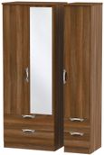 Camden Walnut Effect 3 Door Tall Combi Wardrobe - 1 Mirror
