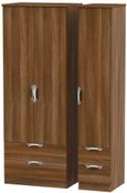 Camden Walnut Effect 3 Door Tall Triple Wardrobe - 4 Drawers