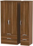 Camden Walnut Effect 3 Door Triple Wardrobe - 4 Drawers