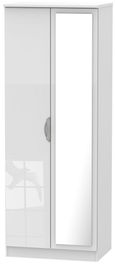 Camden White Gloss 2 Door Tall Wardrobe - 1 Mirror