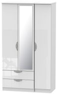 Camden White Gloss 3 Door Tall Combi Wardrobe - 1 Mirror and LHF 2 Drawers