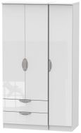 Camden White Gloss 3 Door Tall Triple Wardrobe - LHF 2 Drawers