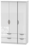 Camden White Gloss 3 Door Triple Wardrobe - 4 Drawers