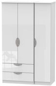 Camden White Gloss 3 Door Triple Wardrobe - LHF 2 Drawers