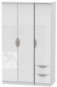 Camden White Gloss 3 Door Triple Wardrobe - RHF 2 Drawers