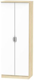Camden White Gloss and Oak Effect 2 Door Plain Tall Wardrobe