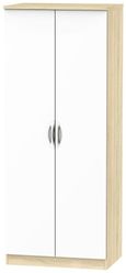 Camden White Gloss and Oak Effect 2 Door Plain Wardrobe