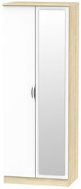 Camden White Gloss and Oak Effect 2 Door Tall Wardrobe - 1 Mirror