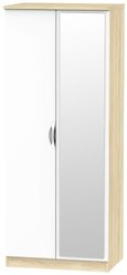 Camden White Gloss and Oak Effect 2 Door Wardrobe - 1 Mirror