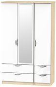 Camden White Gloss and Oak Effect 3 Door Combi Wardrobe - 1 Mirror