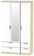 Camden White Gloss and Oak Effect 3 Door Tall Combi Wardrobe - 1 Mirror