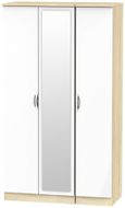 Camden White Gloss and Oak Effect 3 Door Tall Triple Wardrobe - 1 Mirror