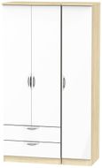 Camden White Gloss and Oak Effect 3 Door Tall Triple Wardrobe - LHF 2 Drawers