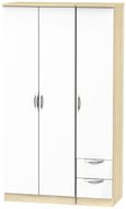 Camden White Gloss and Oak Effect 3 Door Tall Triple Wardrobe - RHF 2 Drawers