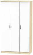 Camden White Gloss and Oak Effect 3 Door Tall Triple Wardrobe