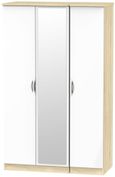 Camden White Gloss and Oak Effect 3 Door Triple Wardrobe - 1 Mirror