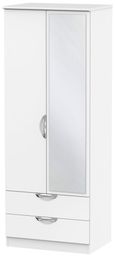 Camden White Matt 2 Door Tall Combi Wardrobe - 1 Mirror