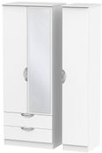 Camden White Matt 3 Door Tall Combi Wardrobe - 1 Mirror and LHF 2 Drawers