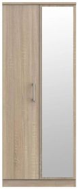 Clearance - Devon Oak Effect 2 Door Tall Wardrobe - 1 Mirror - FSS15817