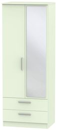 Contrast Cream 2 Door Tall Combi Wardrobe - 1 Mirror