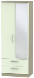 Contrast Cream and Mushroom 2 Door Tall Combi Wardrobe - 1 Mirror