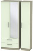 Contrast Cream and Mushroom 3 Door Tall Combi Wardrobe - 1 Mirror and LHF 2 Drawers