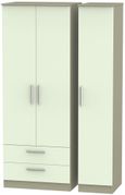 Contrast Cream and Mushroom 3 Door Triple Wardrobe - LHF 2 Drawers