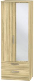 Contrast Modern Oak 2 Door Tall Combi Wardrobe - 1 Mirror