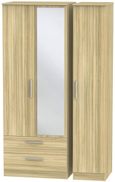 Contrast Modern Oak 3 Door Tall Combi Wardrobe - 1 Mirror and LHF 2 Drawers