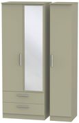 Contrast Mushroom 3 Door Tall Combi Wardrobe - 1 Mirror and LHF 2 Drawers