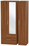 Contrast Noche Walnut 3 Door Tall Combi Wardrobe - 1 Mirror and LHF 2 Drawers