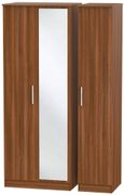 Contrast Noche Walnut 3 Door Triple Wardrobe - 1 Mirror