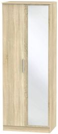 Contrast Oak Effect 2 Door Tall Wardrobe - 1 Mirror