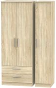 Contrast Oak Effect 3 Door Triple Wardrobe - LHF 2 Drawers