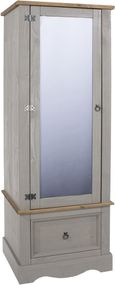 Corona Grey Mexican Pine Single Door Mirror Wardrobe with Drawer