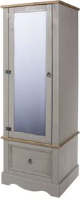 Corona Grey Mexican Pine Single Door Mirror Wardrobe with Drawer