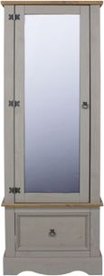 Corona Grey Mexican Pine Single Door Mirror Wardrobe with Drawer