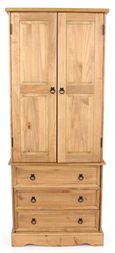 Corona Pine Mexican 2 Door Wardrobe with Drawers