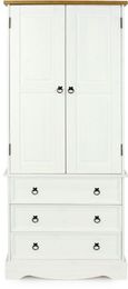 Corona White Mexican Pine 2 Door Wardrobe with Drawers
