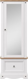 Corona White Mexican Pine Single Door Mirror Wardrobe with Drawer
