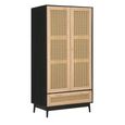 Croxley Wardrobe - 2 Door - 1 Drawer - Black and Rattan