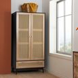 Croxley Wardrobe - 2 Door - 1 Drawer - Black and Rattan