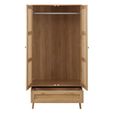 Croxley Wardrobe - 2 Door - 1 Drawer - Oak and Rattan