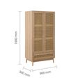 Croxley Wardrobe - 2 Door - 1 Drawer - Oak and Rattan