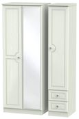 Crystal Tall Combi Wardrobe - 3 Door - 1 Mirror - RHF 2 Drawers - Cashmere