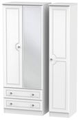 Crystal Tall Combi Wardrobe - 3 Door - 1 Mirror - LHF 2 Drawers - White