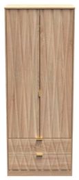 Diamond Oak Effect 2 Door 2 Drawer Tall Wardrobe